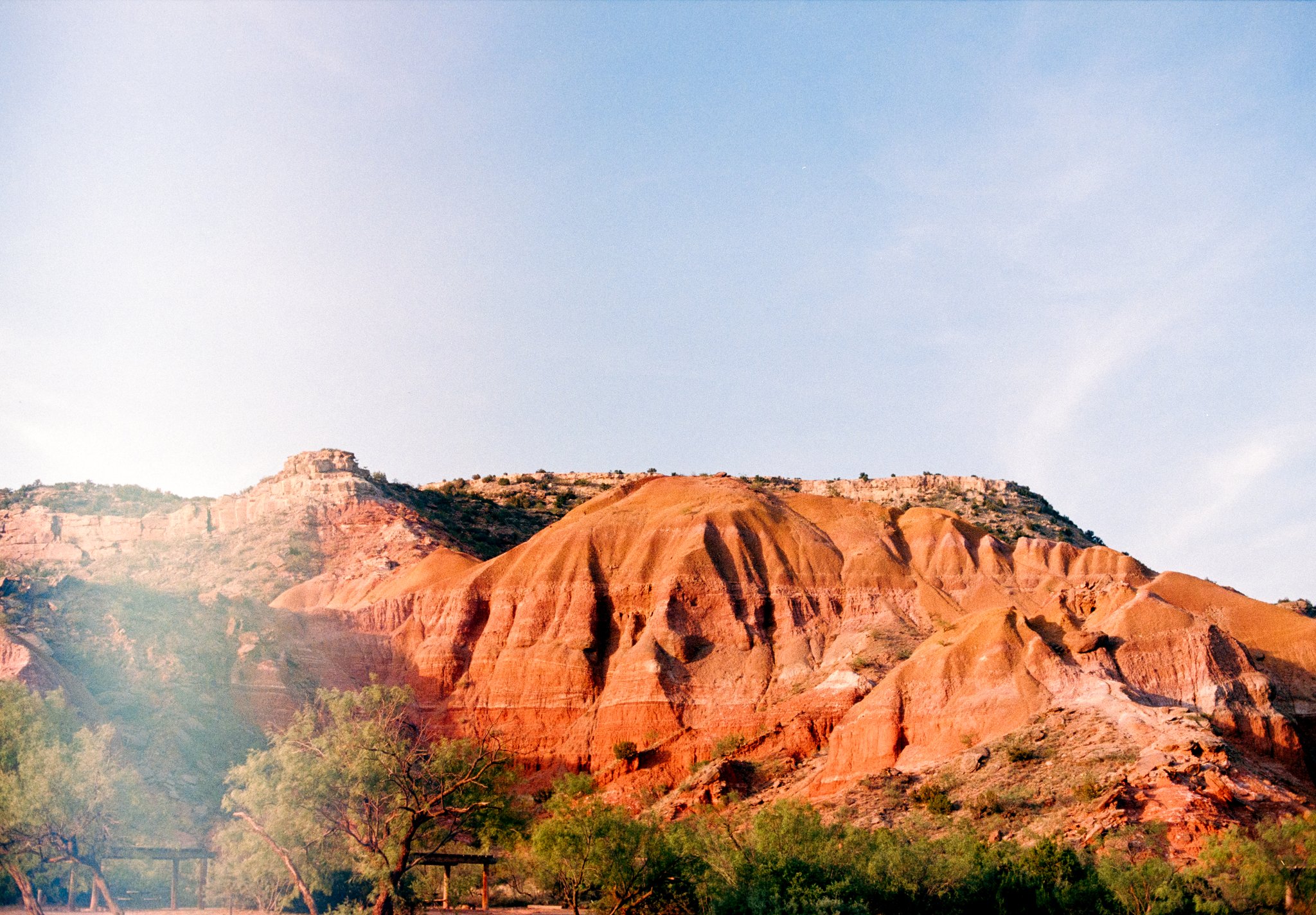 Sunrise light on the red canyon walls of Palo Duro Canyon, the "Grand Canyon of Texas," near Amarillo