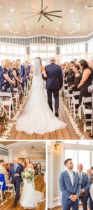 Bride walking down aisle with father at Chesapeake Bay Beach Club | Father giving bride away at Chesapeake Bay Beach Club wedding | Groom watching bride walk down aisle | Brooke Michelle Photo