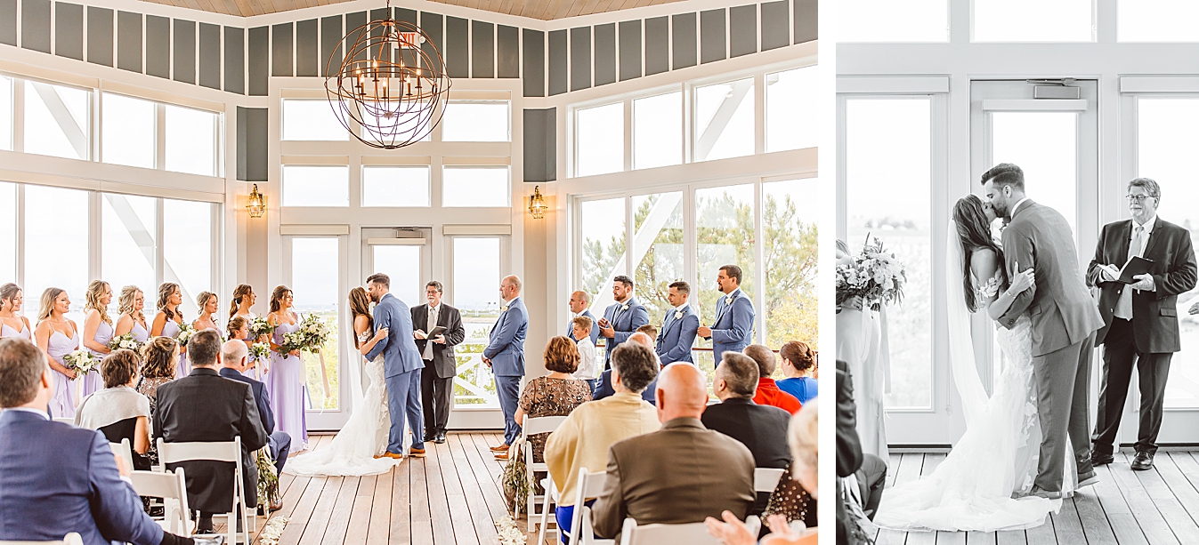 Bride and groom kissing at Chesapeake Bay Beach Club wedding | bride and groom kissing at end of ceremony | Brooke Michelle Photo