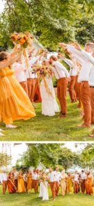 Bride and groom walking through wedding party tunnel | bride and groom walking with wedding party | Brooke Michelle Photography