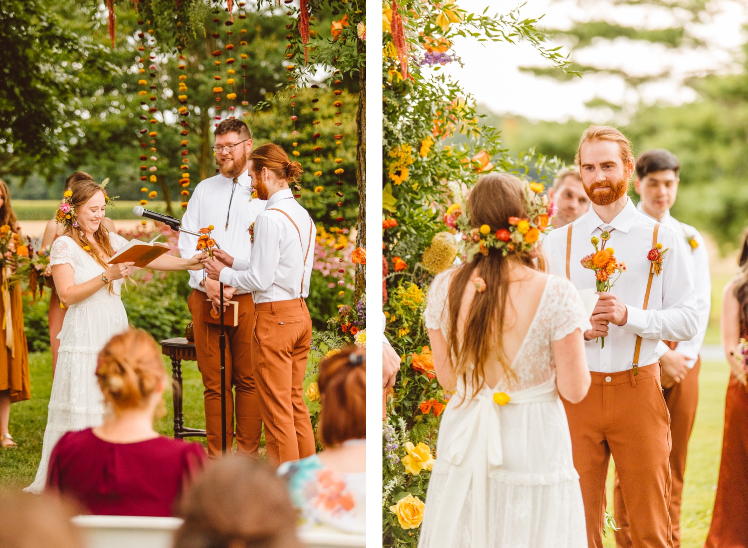 Bride sharing vows while handing flowers to groom | groom holding bouquet during vows | Brooke Michelle Photography