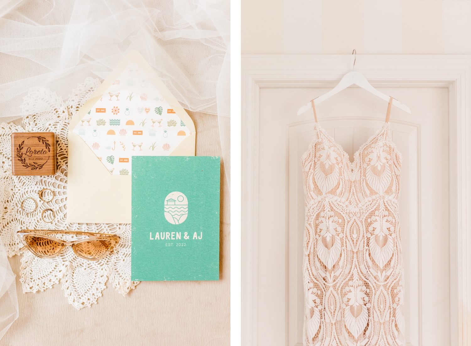 Colorful wedding invitation suite | modern lace wedding dress | Brooke Michelle Photography