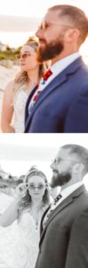 bride and groom looking off into distance wearing sunglasses | bride looking at camera through sunglasses next to groom | Brooke Michelle Photography