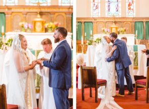 Bride and groom exchanging vows in Hamptons wedding | bride and groom kissing at Sag Harbor church | Brooke Michelle Photography