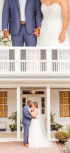Bride and groom holding hands at Wylder Hotel Tilghman Island wedding | bride and groom looking at each other during first look | Brooke Michelle Photography