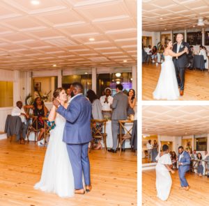 Bride and groom dancing at wedding reception | bride dancing with dat at wedding reception | groom dancing with mom at Wylder Hotel Tilghman Island wedding reception | Brooke Michelle Photography