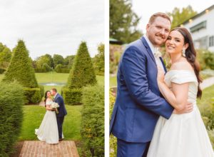 Bride and groom standing in Ladew Topiary Gardens | Bride and groom standing cheek to cheek | Brooke Michelle Photo