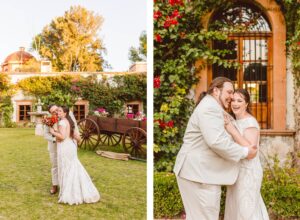 Bride and groom standing in gardens of Hacienda Amazcala | Brooke Michelle Photo