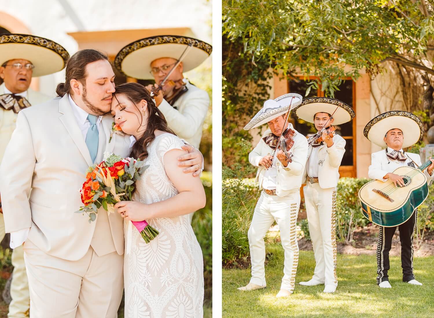 Bride and groom standing in front of mariachi band at Mexico destination wedding | Brooke Michelle Photo