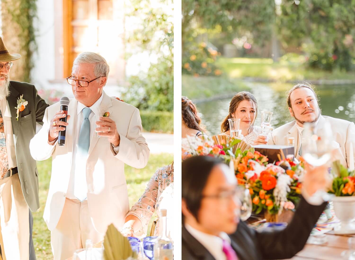 Father of the bride giving toast at wedding | bride tearing up during father's toast | Brooke Michelle Photo