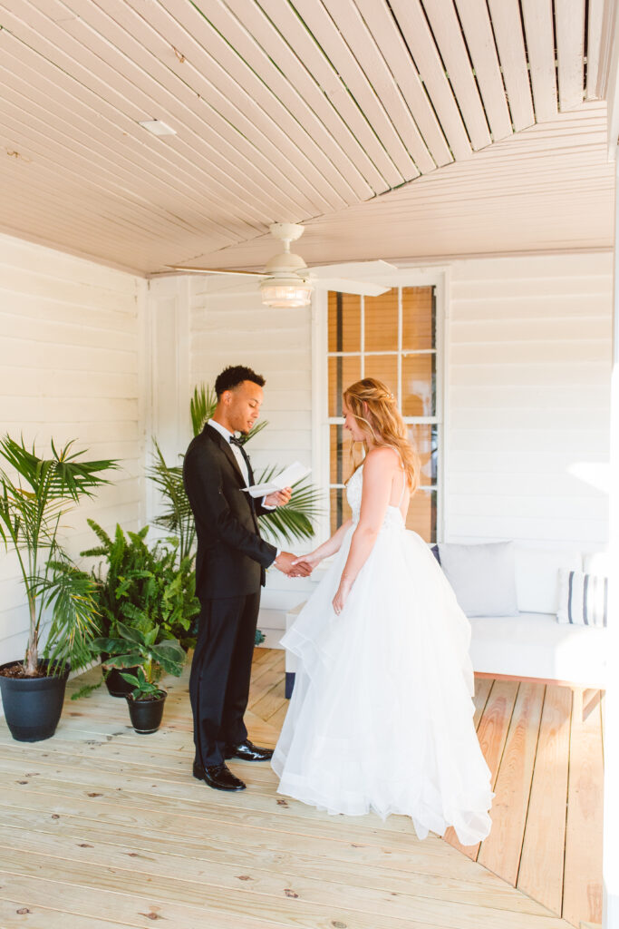 Bride and groom exchanging vows from Maryland Wedding at Wylder Hotel Tilghman Island