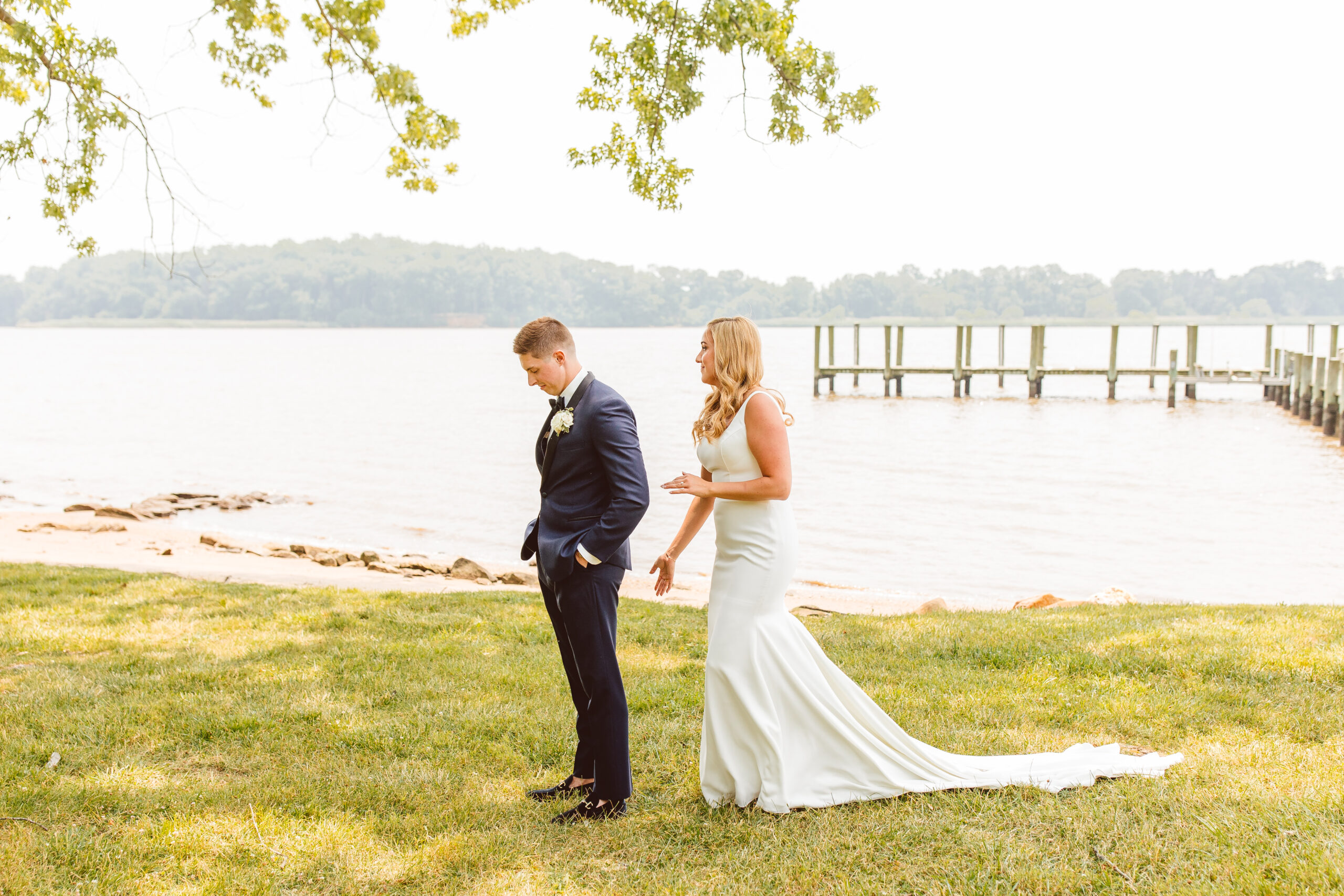 Bride and grooms first looks at Brittland Manor MD wedding venue