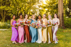bride and her bridesmaids at her garden wedding