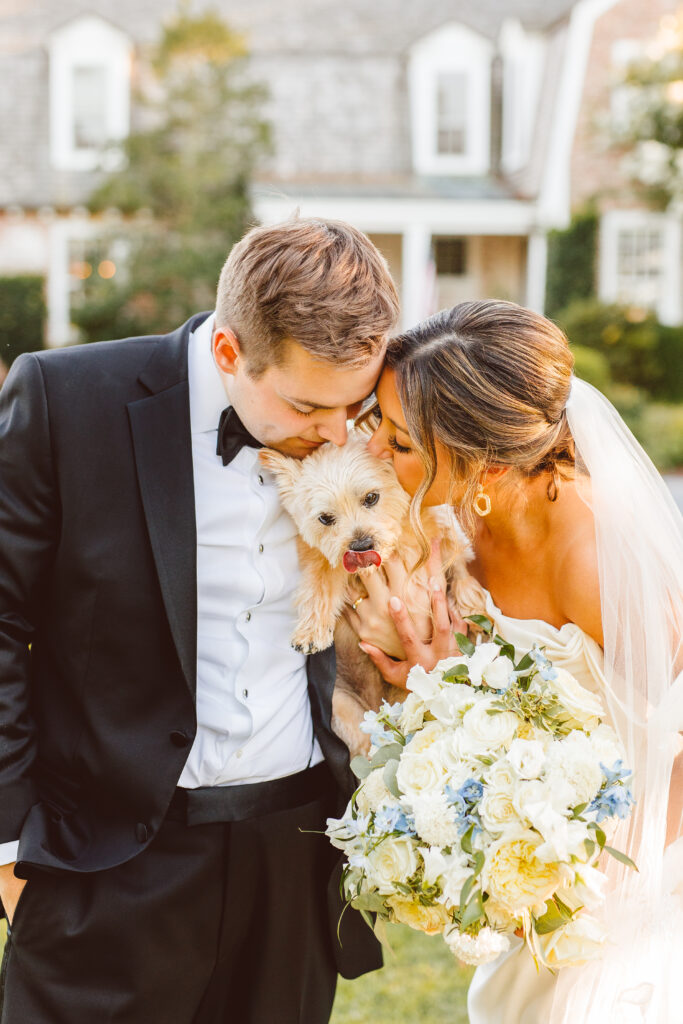 newly married couple with their dog
