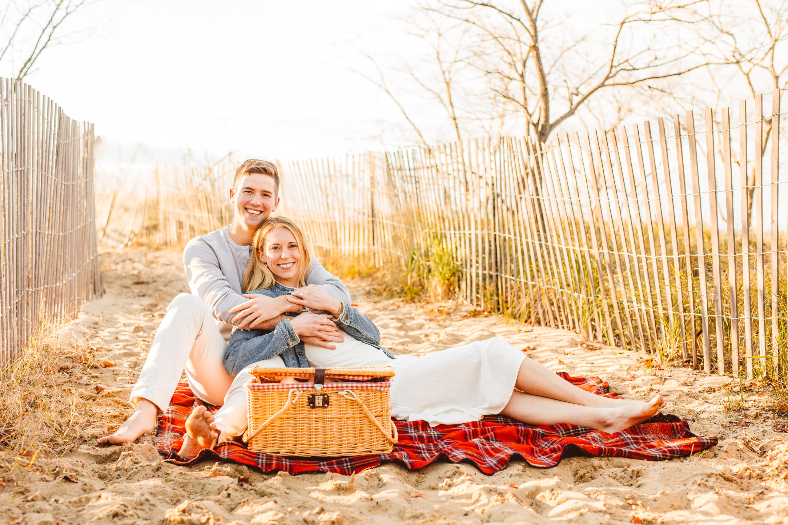 couple at their boho picnic engagement session