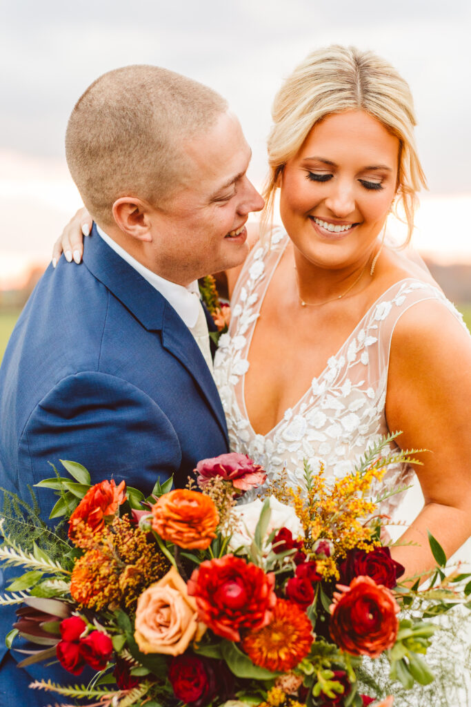 cute couple portrait at their ethereal autumn wedding