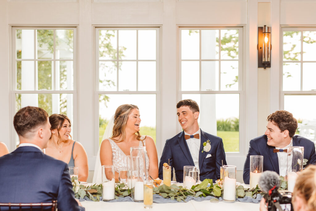 bride and groom during their reception dinner - elegant bayside wedding