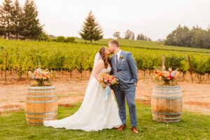 picture of the bride and groom kissing
