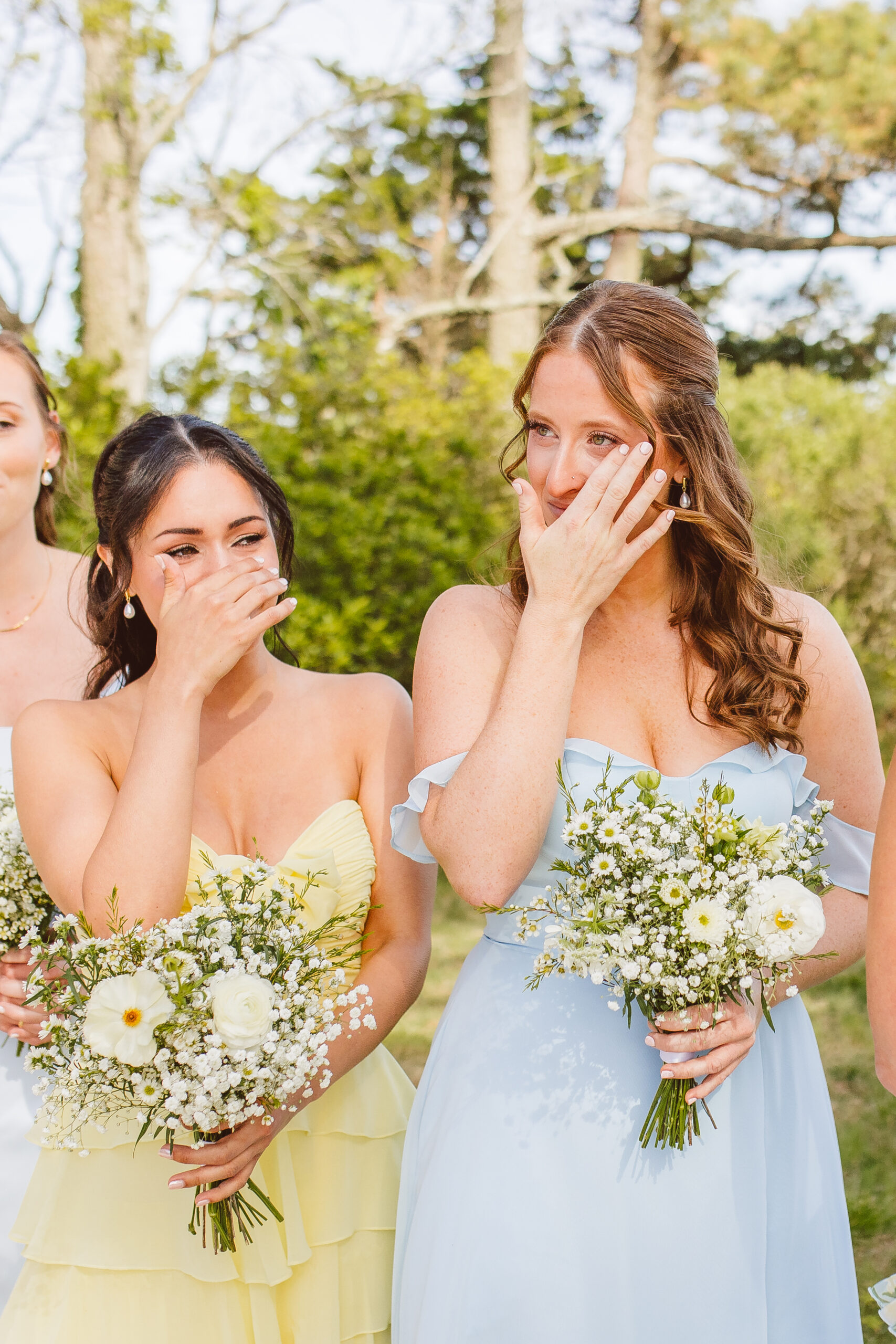 Bridesmaids emotional at the ceremony