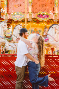 Cute picture of the newly engaged, couple hugging