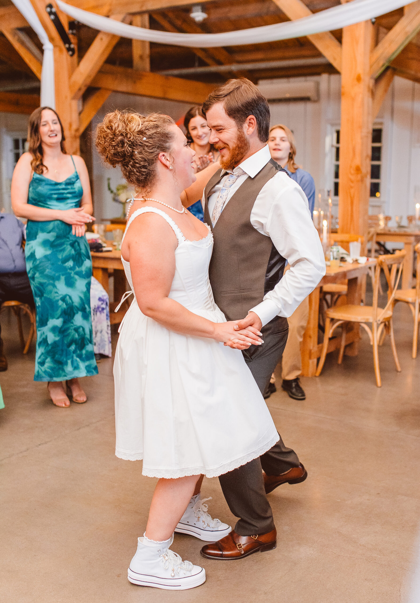 newlyweds dancing at their wedding reception