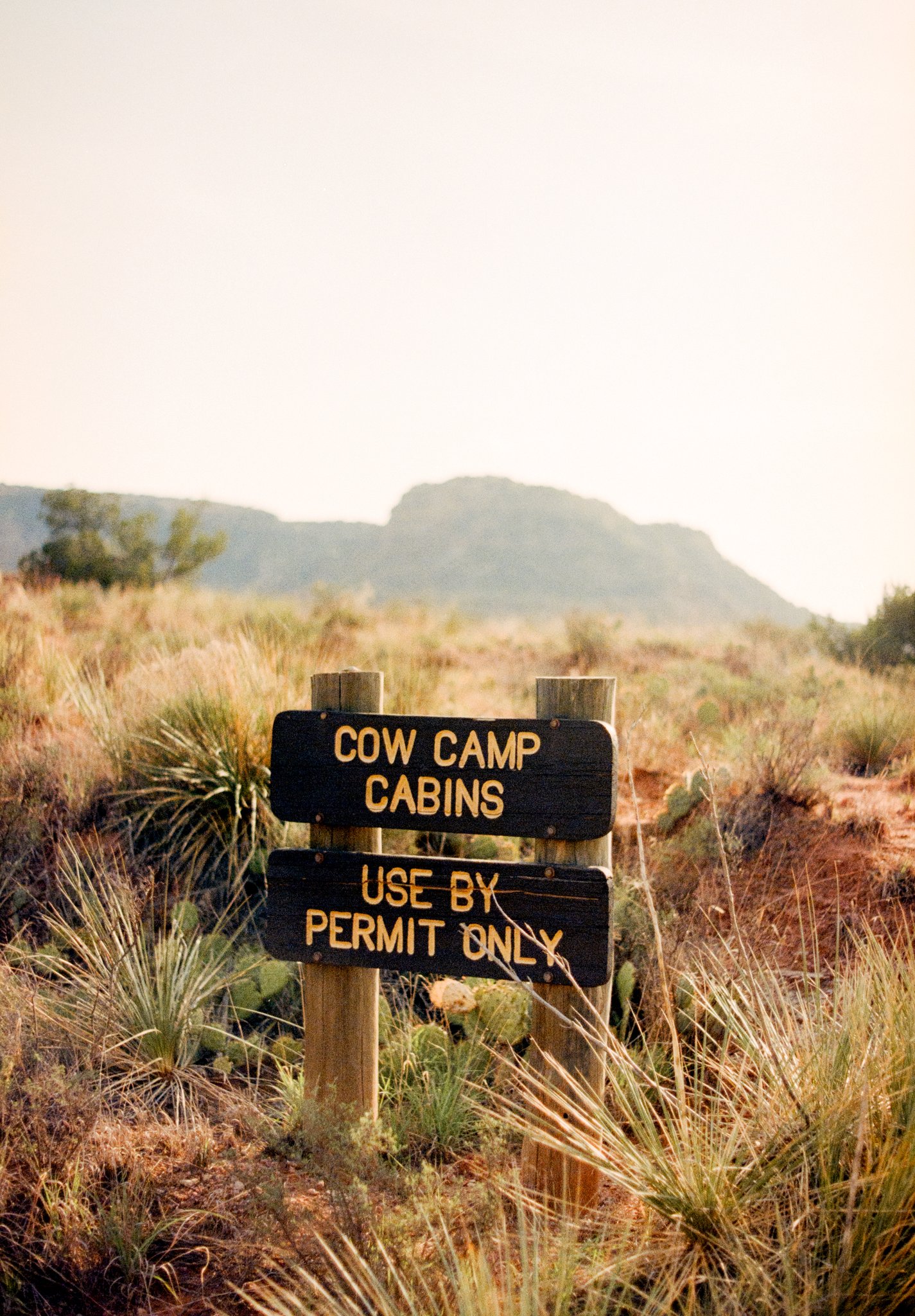 Cow Camp Cabins trail sign in Palo Duro Canyon State Park, a scenic stop for Amarillo Texas elopement photography