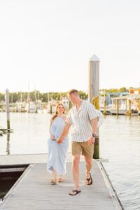 Engaged couple walking hand in hand during their Nantucket Massachusetts engagement session
