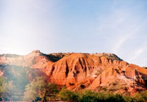 Sunrise light on the red canyon walls of Palo Duro Canyon, the "Grand Canyon of Texas," near Amarillo